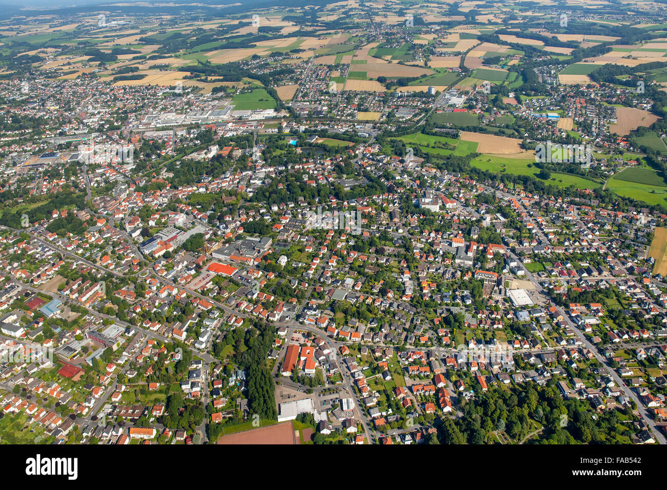 Aerial view, Downtown South, Bünde, East Westphalia, North Rhine-Westphalia, Germany, Europe, Aerial view, birds-eyes view, Stock Photo