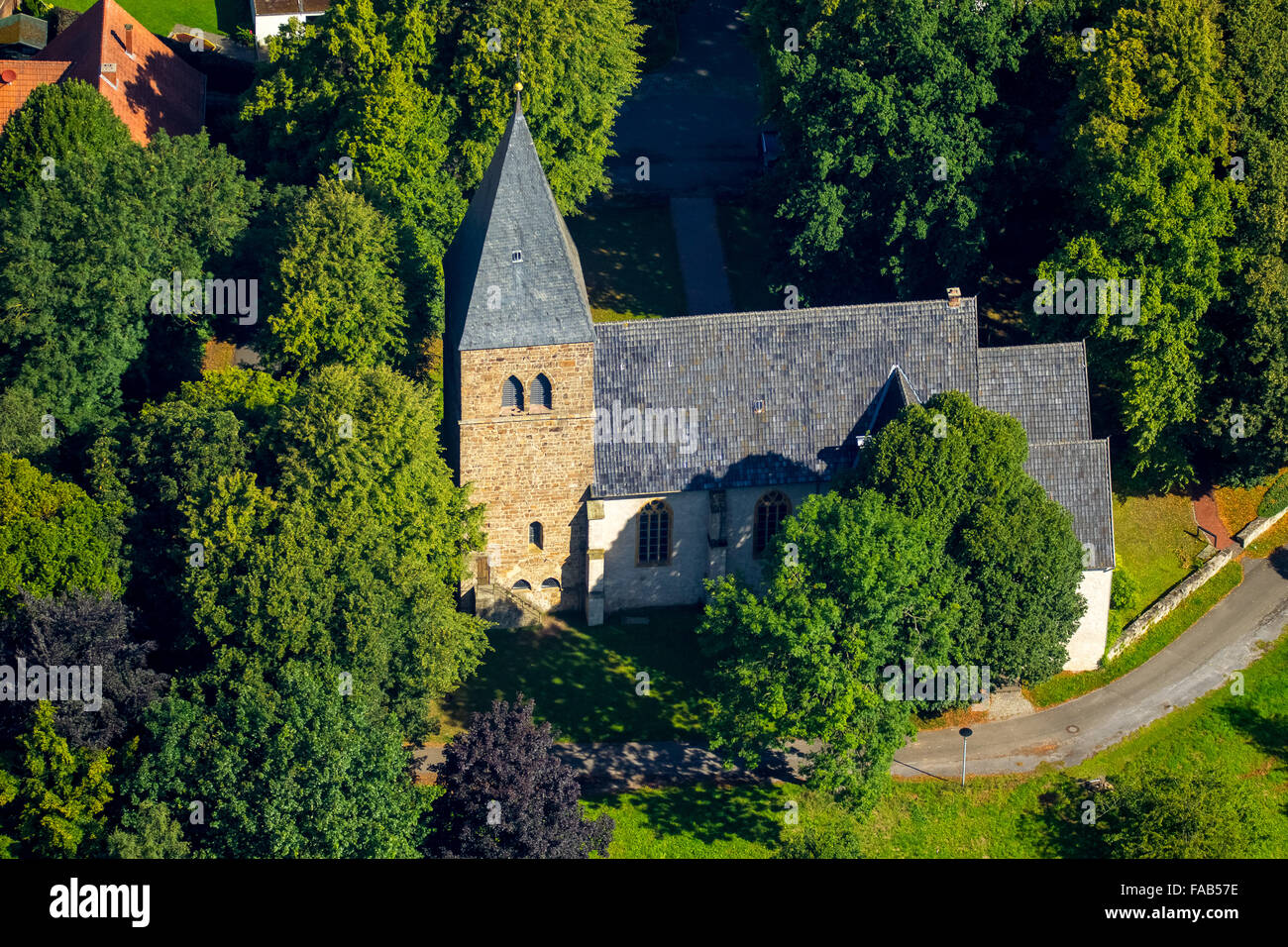 Aerial view, Church On mansion, Stift Quernheim, Kirchlengern, East Westphalia, North Rhine-Westphalia, Germany, Europe, Aerial Stock Photo