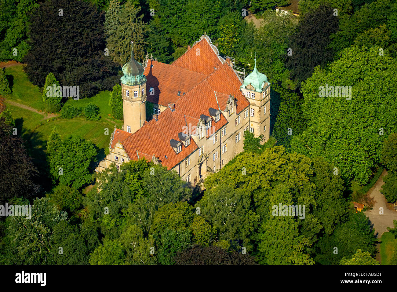 Aerial view, moated castle Ulenburg, Löhne, East Westphalia, North Rhine-Westphalia, Germany, Europe, Aerial view, Stock Photo