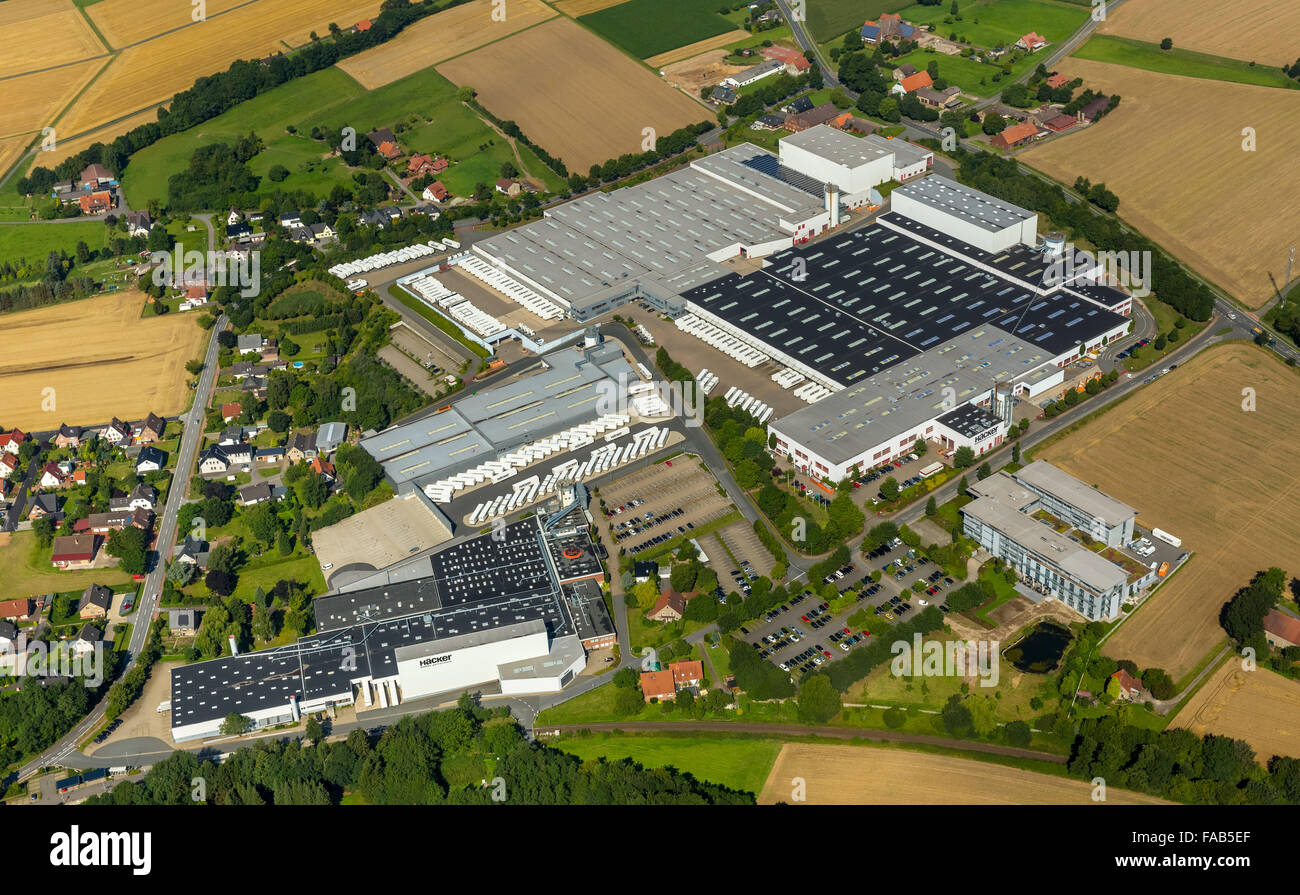 Aerial view, Bieren, Häcker Küchen GmbH & Co. KG, Rödinghausen, East Westphalia, North Rhine-Westphalia, Germany, Europe, Aerial Stock Photo