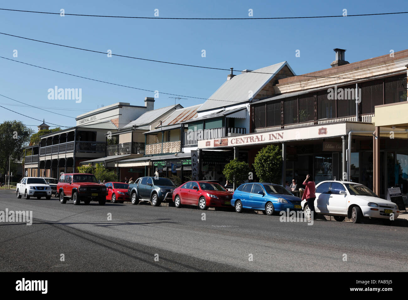 The eclectic retail shops in the historic village are listed by the National Trust - Swan Street Morpeth NSW Australia Stock Photo