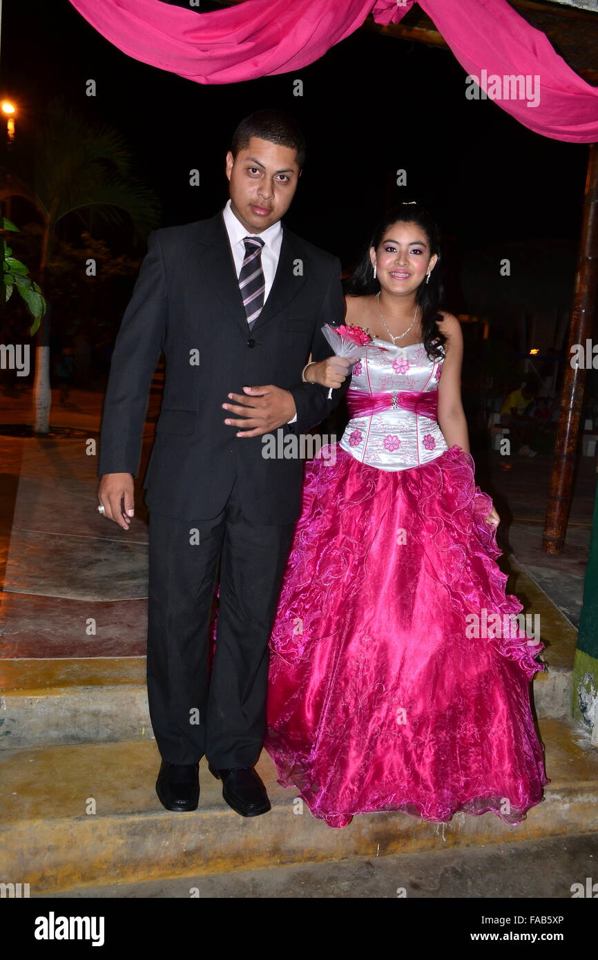 Quinceañera Party - Fifteen  Birthday in PUERTO PIZARRO. Department of Tumbes .PERU Stock Photo