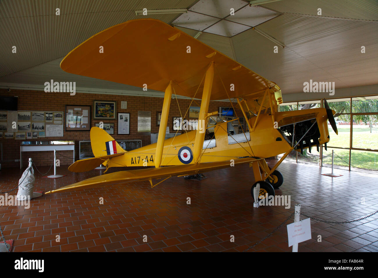 The memorial features a DH82 Tiger Moth Aircraft as used at the training school. Narrandera New South Wales Australia Stock Photo