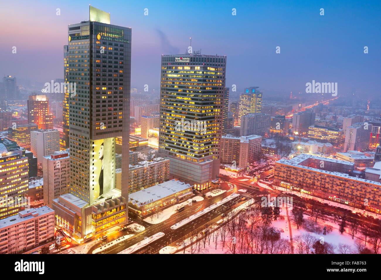 Warsaw Skyline View To The Commercial District Poland Stock Photo warsaw-skyline-view-to-the-commercial-district-poland-stock-photo