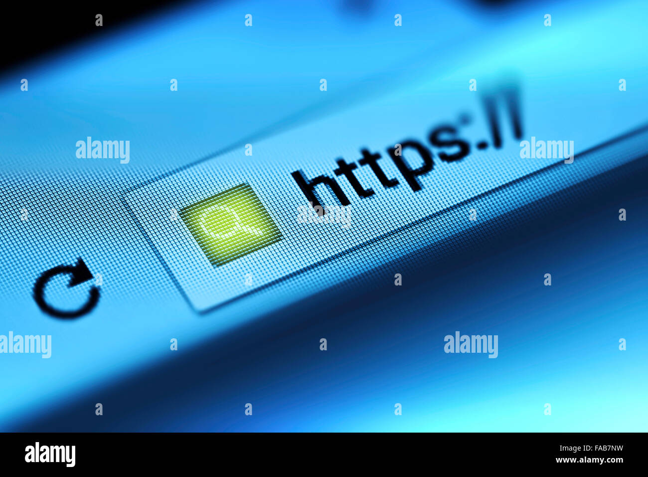 Https (hyper text transfer protocol secure) on an internet search bar. Stock Photo