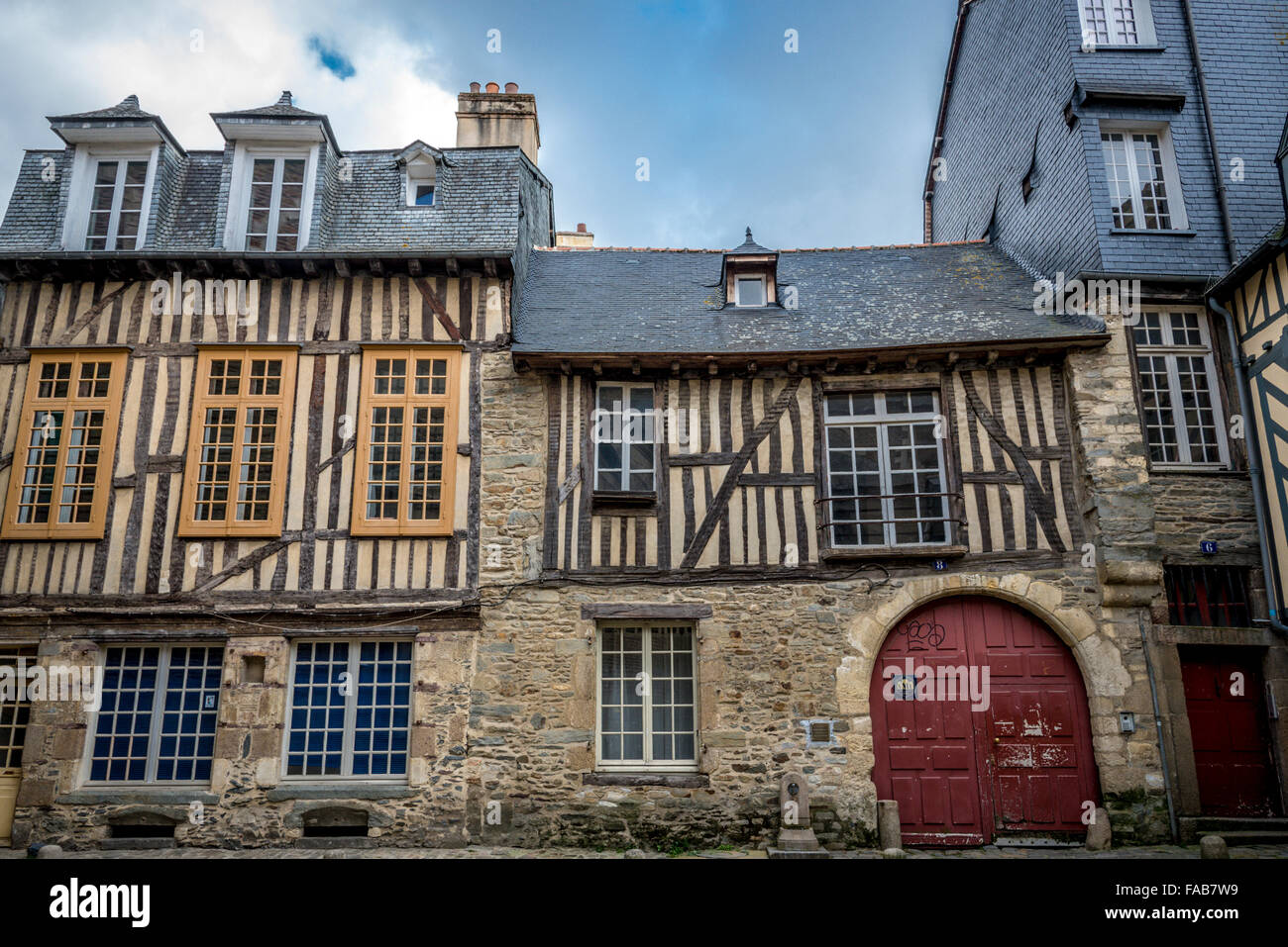 Half-Timbered and stone houses and buildings in Rennes, the capital of Brittany in Western France. Stock Photo