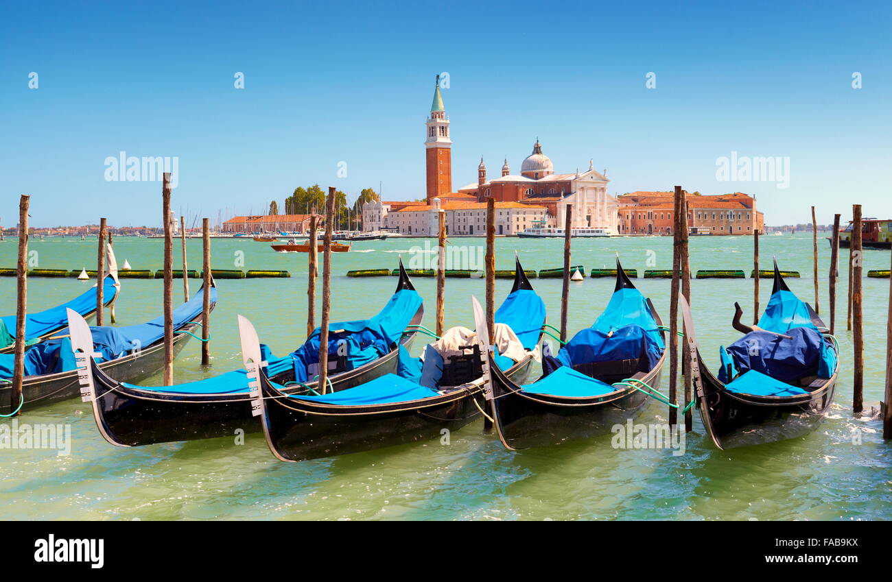 Venetian gondola, Grand Canal (Canal Grande) and San Giorgio Maggiore church in the background, Venice, Italy Stock Photo