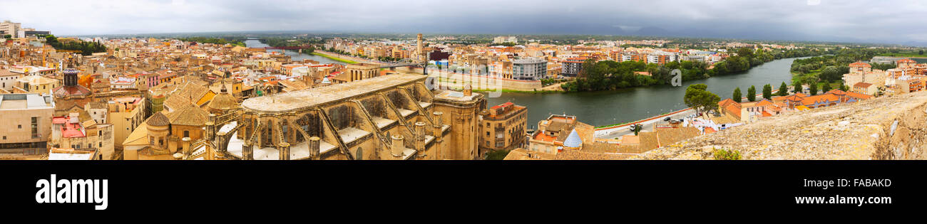 Panorama of  Tortosa with Cathedral from Suda castle. Catalonia, Spain Stock Photo