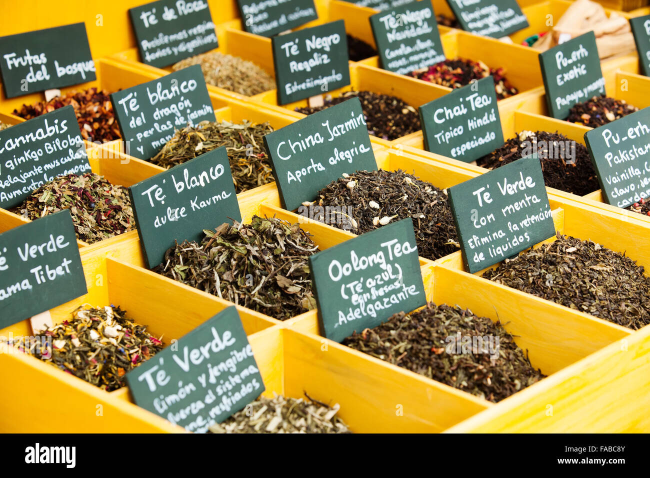tea at counter in spanish market Stock Photo Alamy