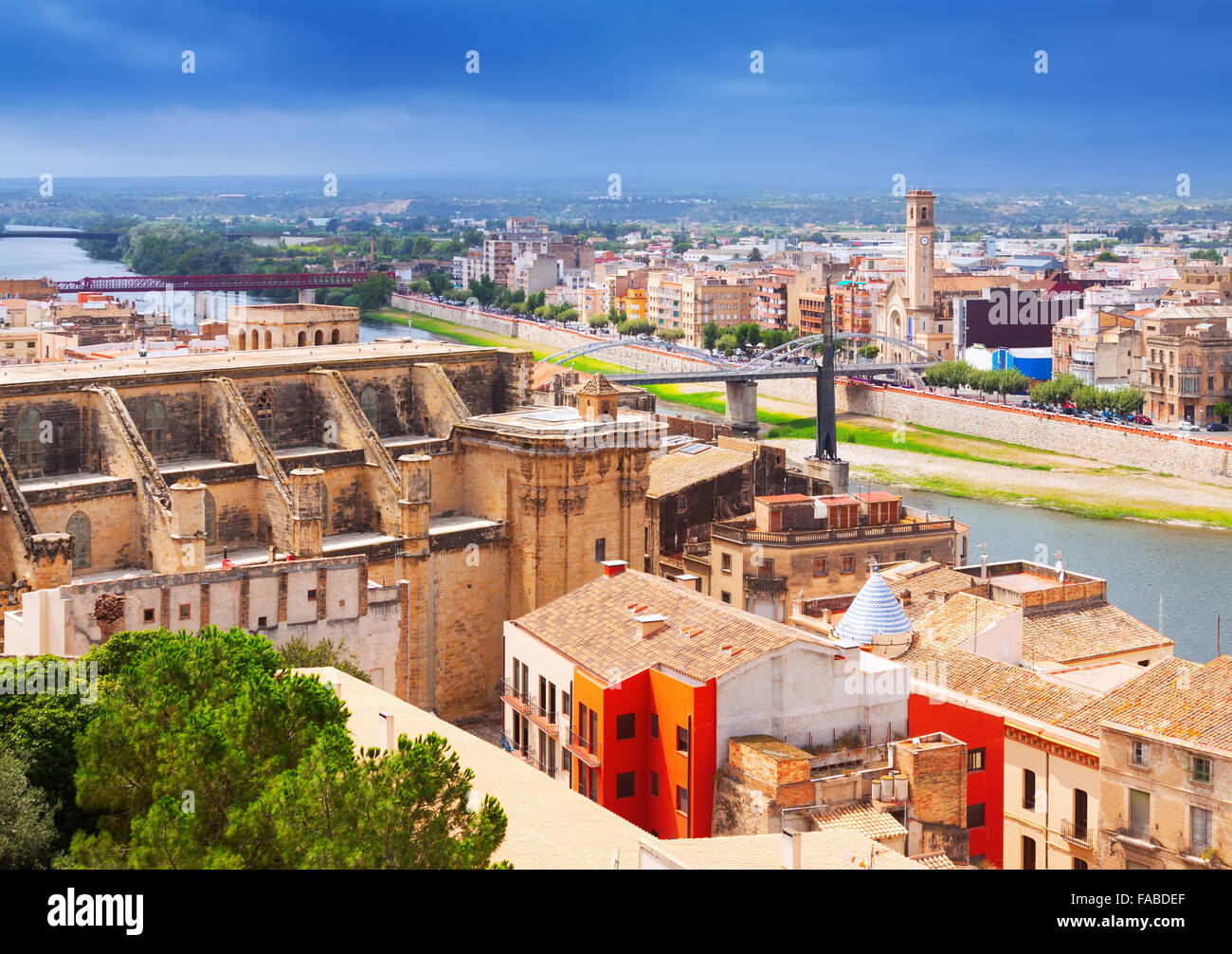 general view of Tortosa with Cathedral from Suda castle. Catalonia Stock Photo