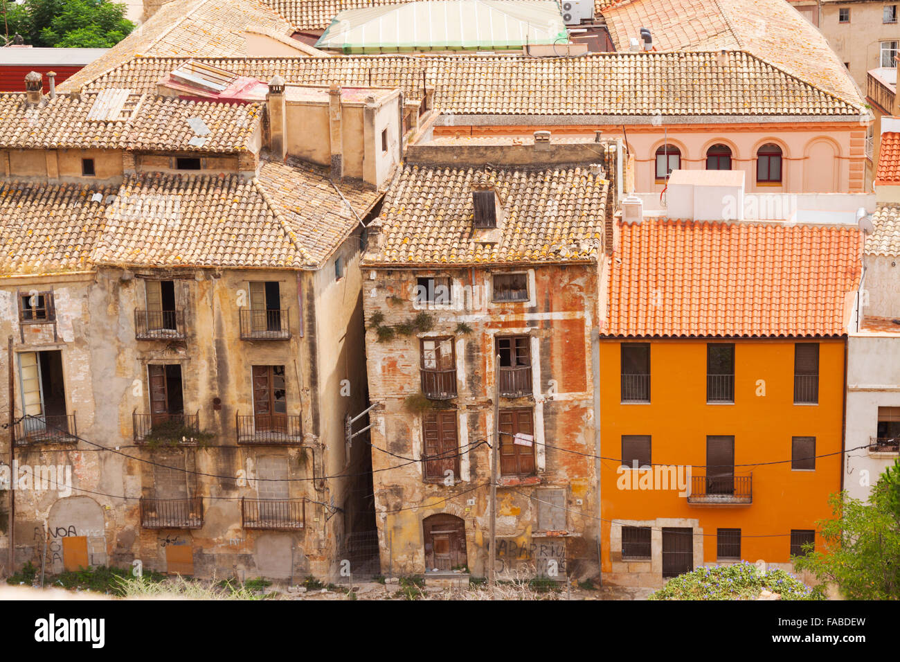 Old  abandoned houses in spanish town. Tortosa, Spain Stock Photo