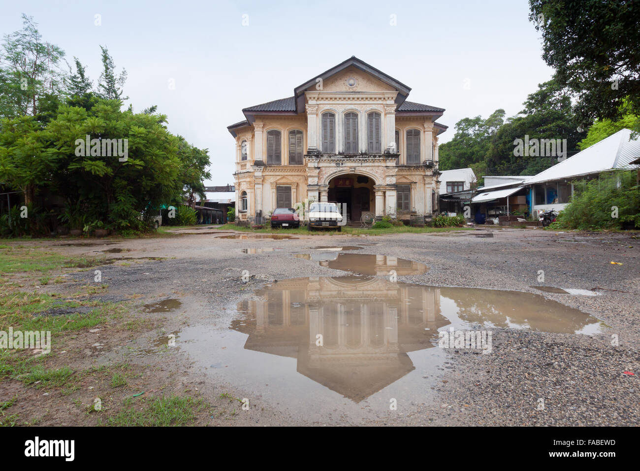 Reflection of Vintage house in phuket Stock Photo