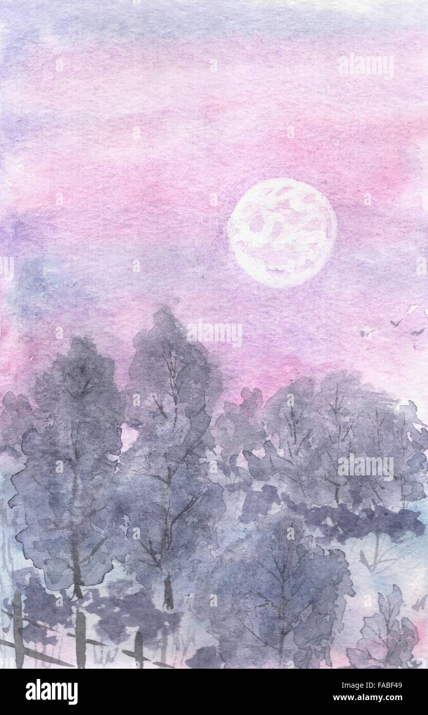 Watercolor Landscape Moonlit Night Stock Photo Alamy watercolor-landscape-moonlit-night-stock-photo-alamy