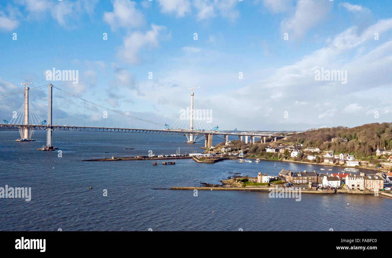 North Queensferry in Fife Scotland with harbour Forth Road Bridge and