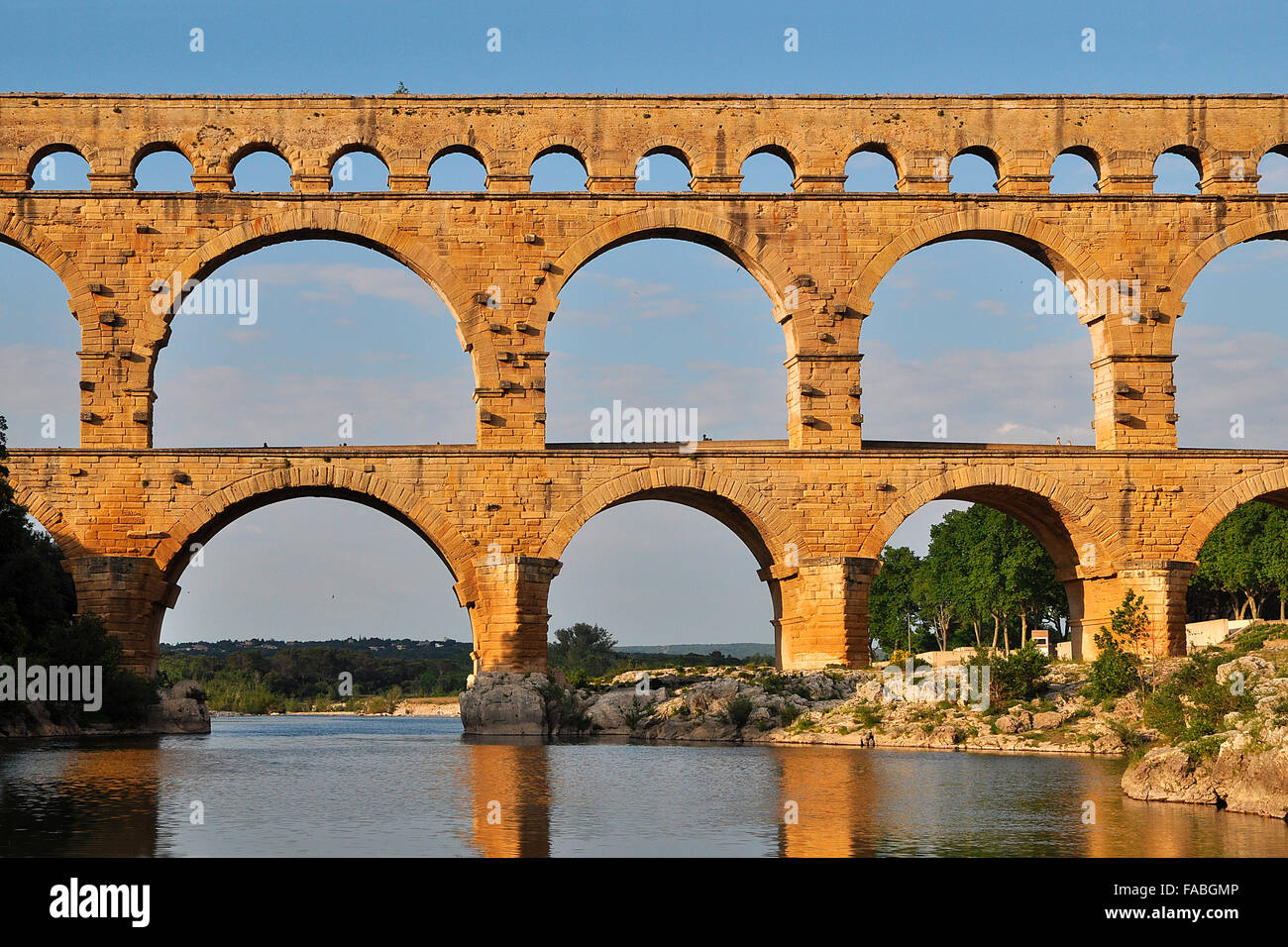 Roman aqueduct Pont du Gard over the Gardon, Remoulins, Provence, Southern France, France, Europe Stock Photo