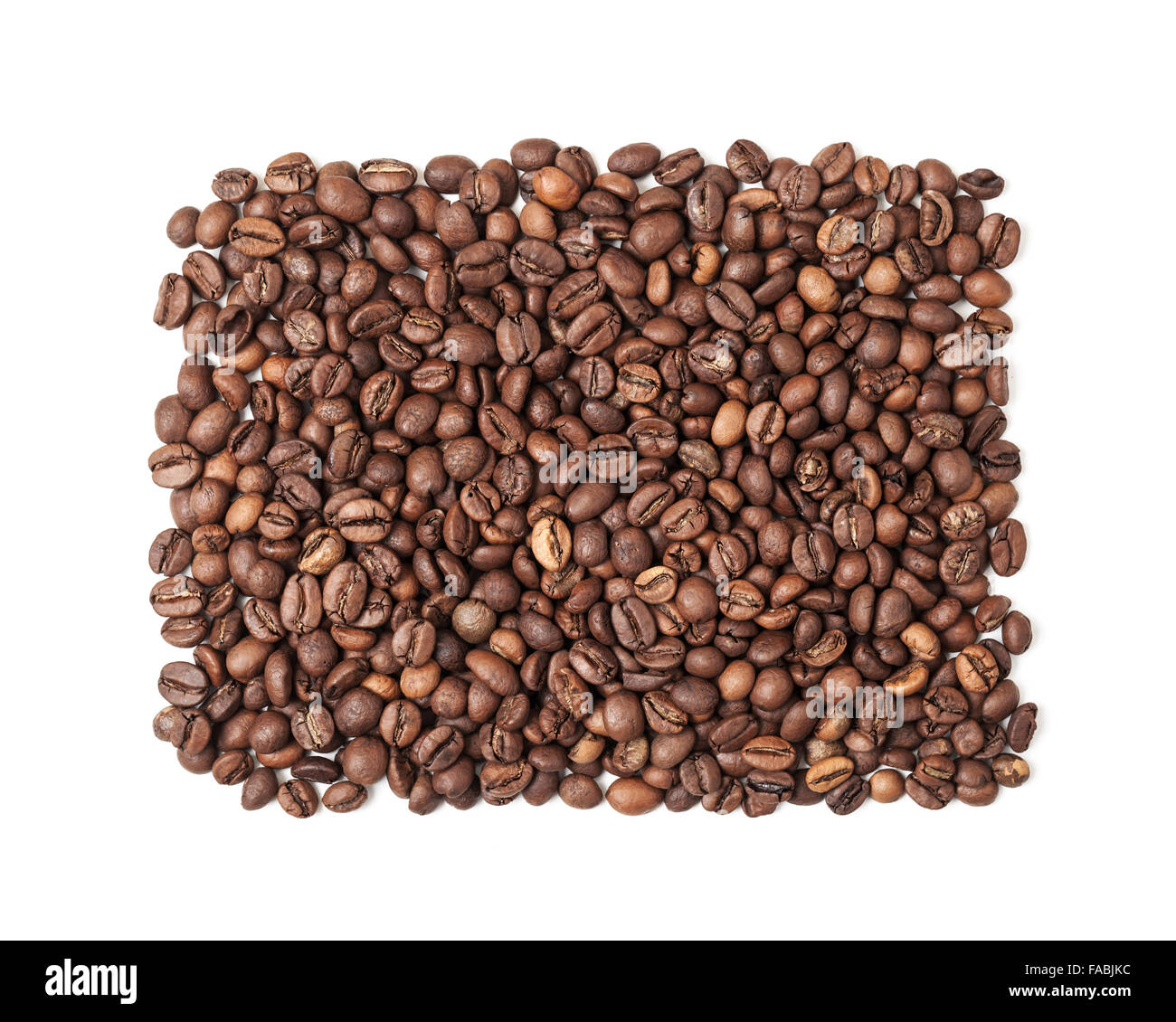 Rectangle of roasted coffee beans isolated on white background Stock Photo