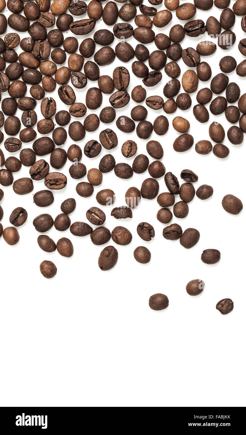 Dark roasted coffee beans pattern over white background Stock Photo - Alamy