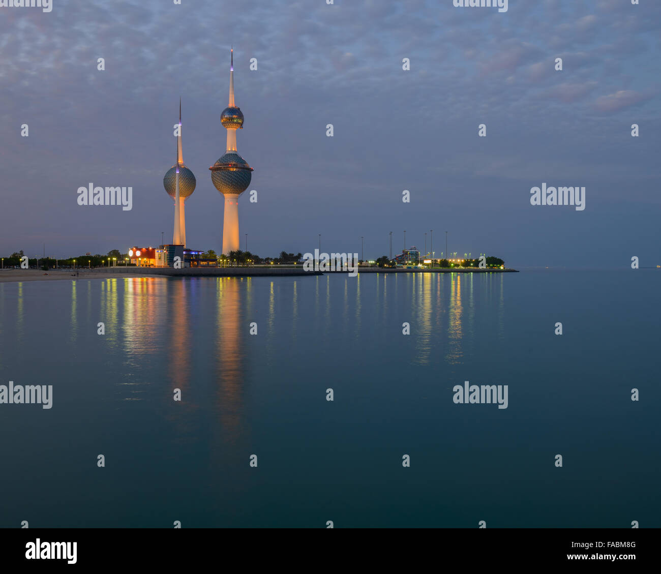 Kuwait Towers at night Stock Photo