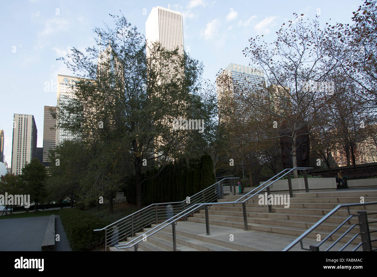 View from Millennium Park towards one Prudential Plaza in Chicago