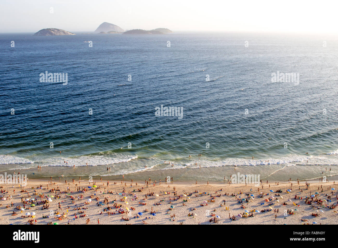 Aerial shot of beach in Rio de Janeiro, Brazil (Ipanema) Stock Photo