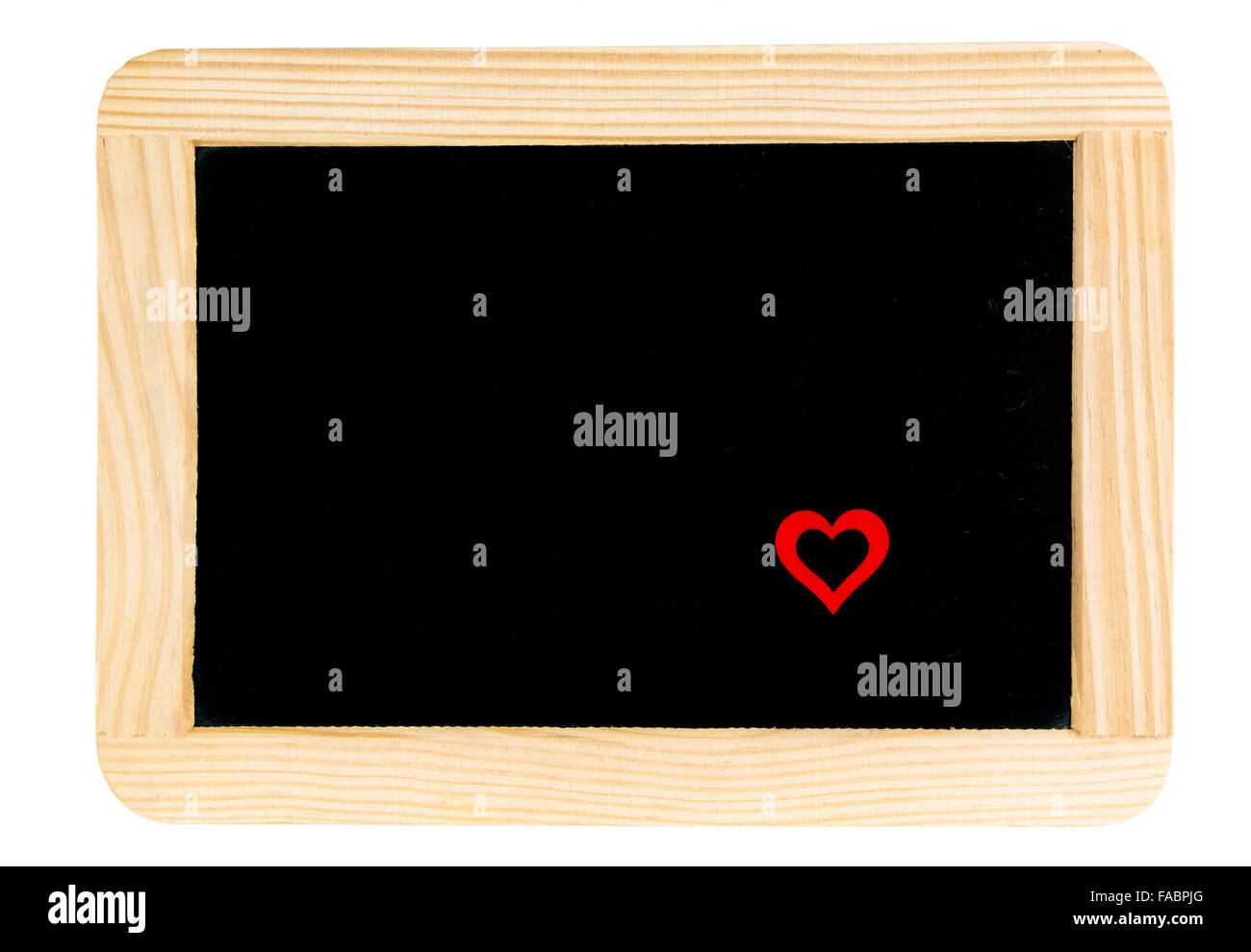 Wooden frame vintage chalkboard isolated on white with red heart shape ...