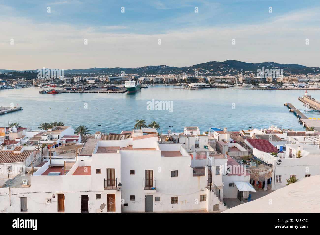 View of ibiza harbour and old town, Spain, Europe. Stock Photo