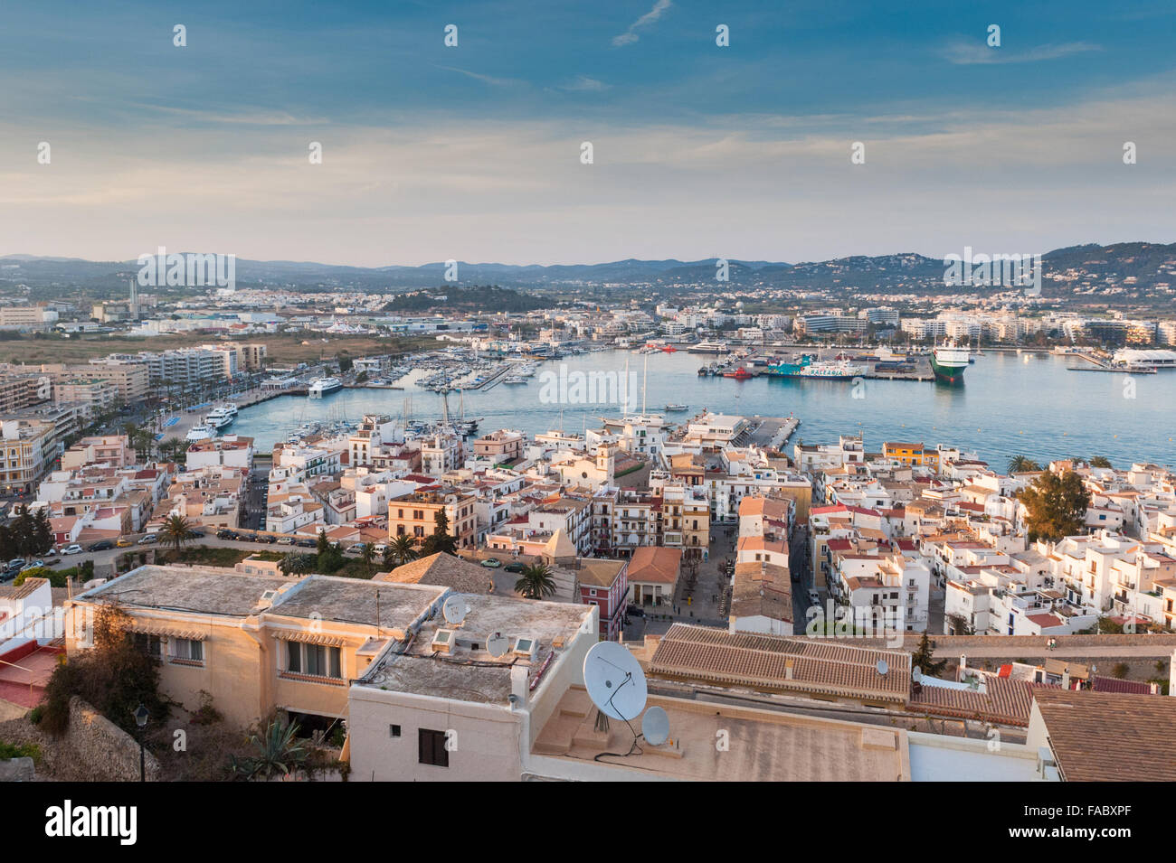 View of ibiza harbour and old town, Spain, Europe. Stock Photo