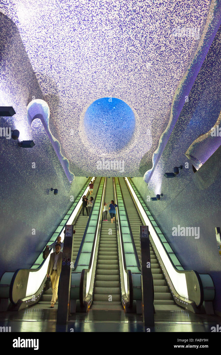 NAPLES, ITALY - MAY 7, 2015: Interior of Toledo Metro Station in Naples, Italy. Toledo Art station designed by Spanish Architect Oscar Tusquets Blanca and was opened on September 2012 Stock Photo