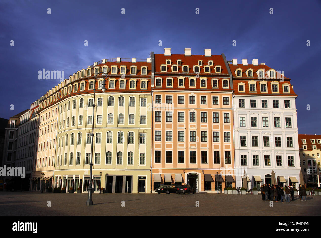 Close-up colourful buildings at Neumarkt square in Dresden, Germany Stock Photo