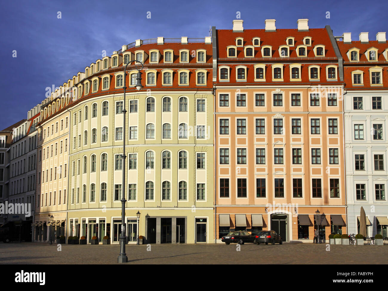 Close-up colourful buildings at Neumarkt square in Dresden, Germany Stock Photo