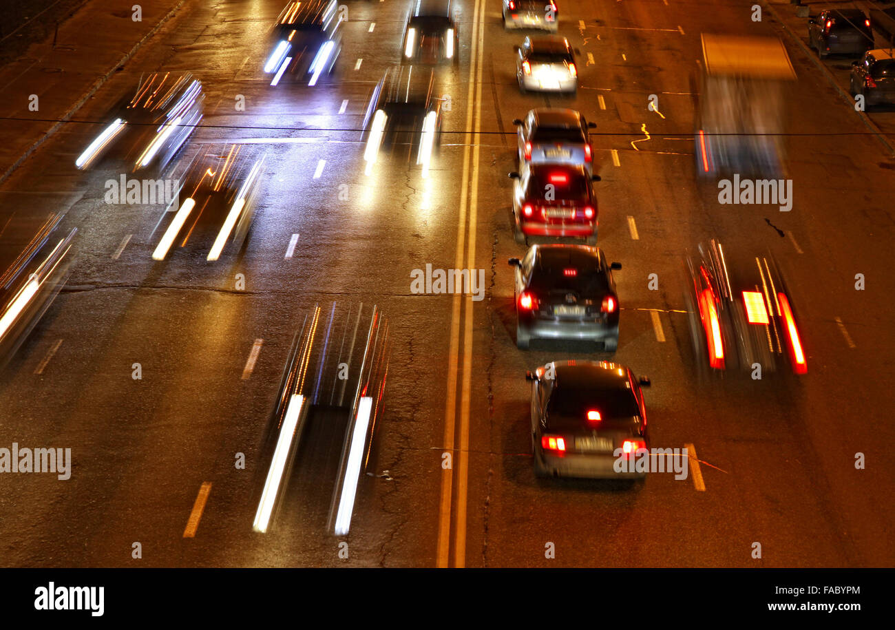 Night road traffic in Kyiv, Ukraine Stock Photo