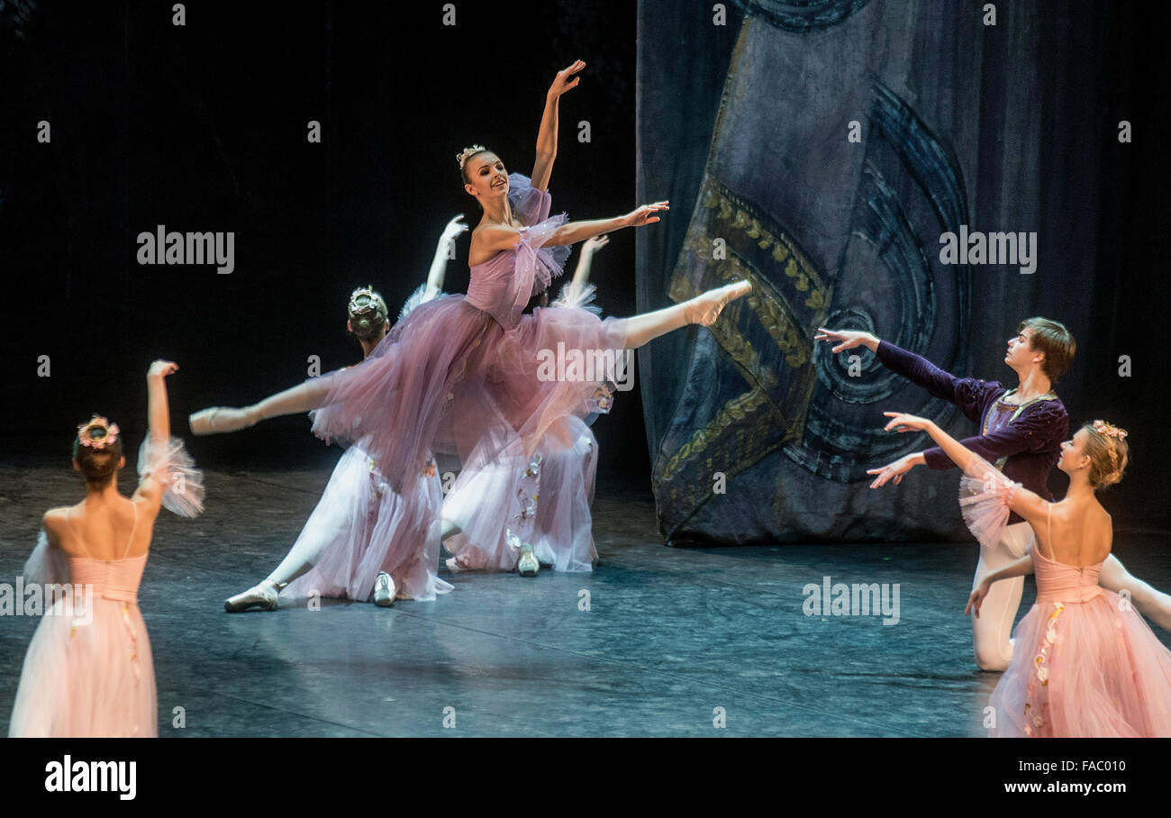 Bolshoi Ballet dancers perform “The Nutcracker” of Tchaikovsky,  choreographed by Vasili Vainonen at the Badminton Theater Stock Photo
