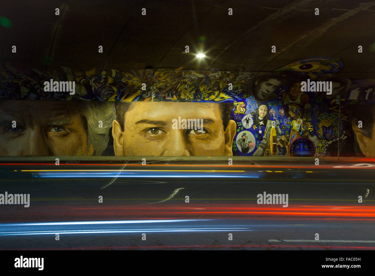 Murals, Glendale Blvd. underpass under Sunset Blvd., in Echo Park neighborhood, Los Angeles, California Stock Photo