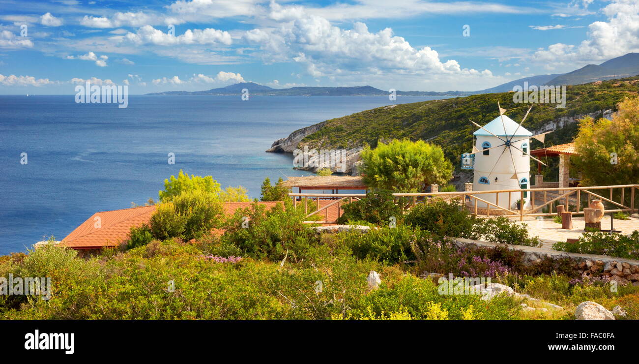 Landscape with windmil, Zakynthos Island, Greece Stock Photo
