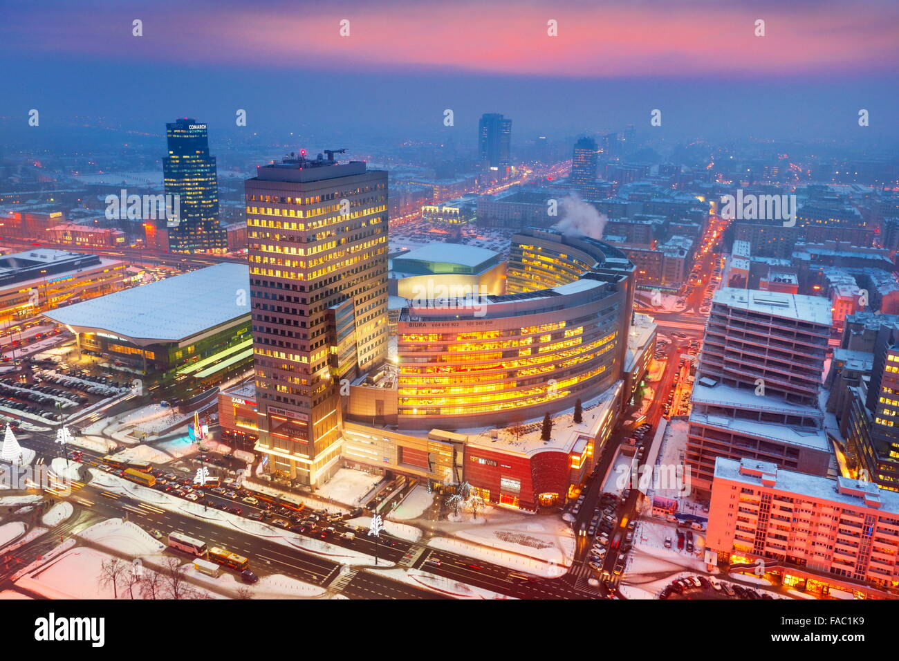 Warsaw - view to the commercial district from PKiN, Poland Stock Photo