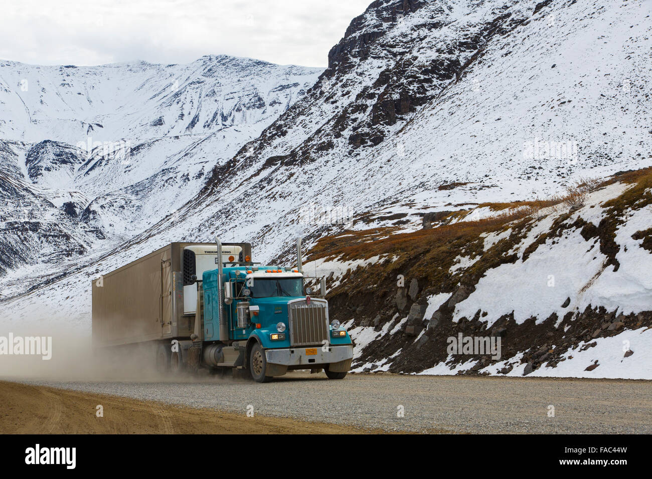 Truck on the Dalton Highway, Alaska. Stock Photo