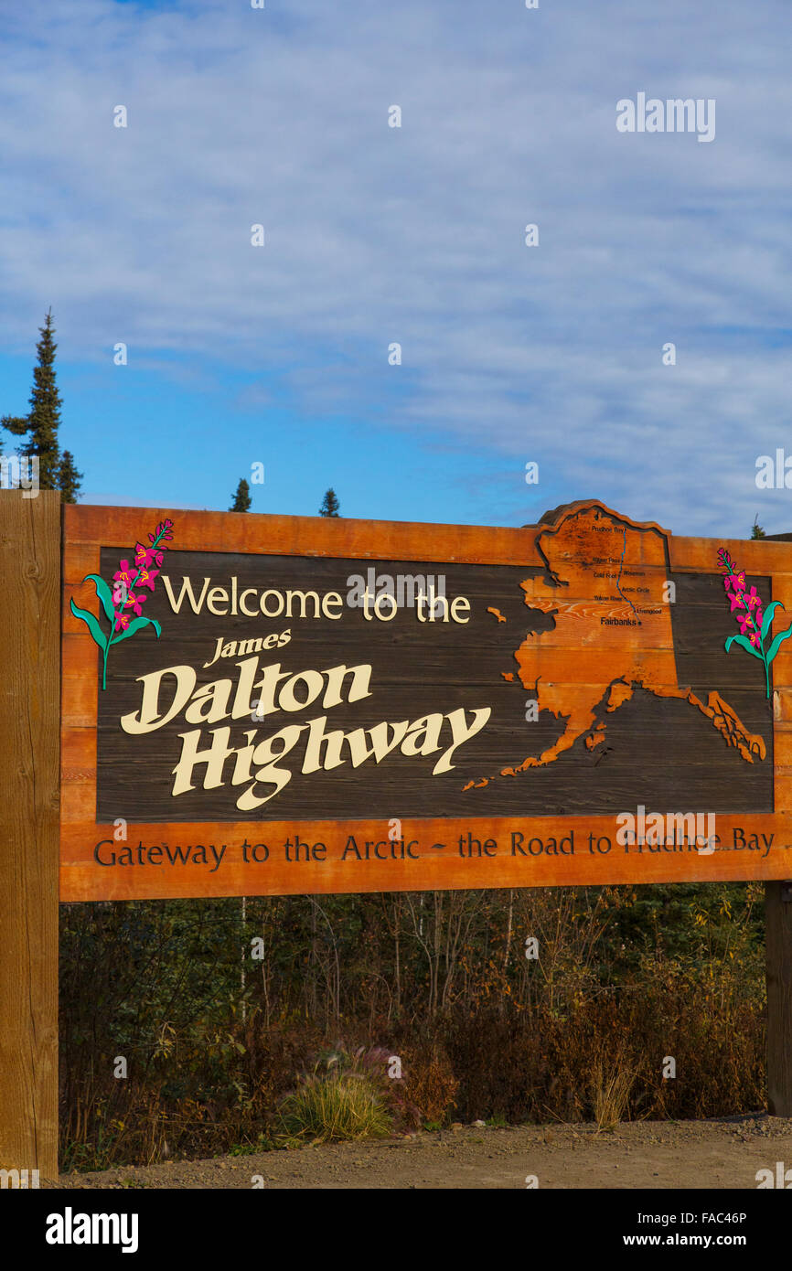 Dalton Highway Sign, Alaska. Stock Photo