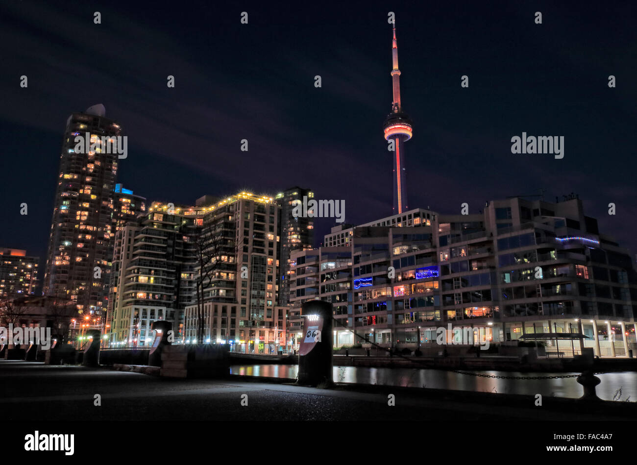 Toronto waterfront condominium buildings with CN Tower behind. Another interesting feature in this image is the low environment Stock Photo