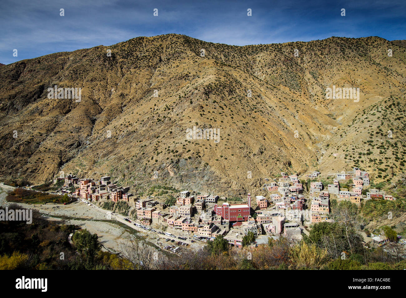 Village of Setti Fatma nestled on the hillsides of Ourika Valley - High Atlas mountains, Morocco Stock Photo