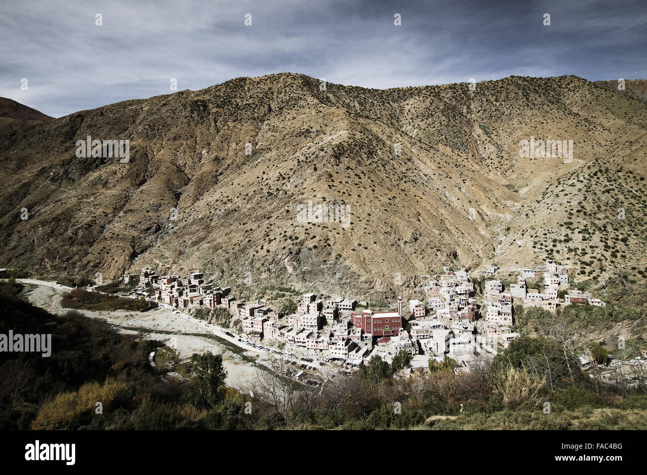 Village of Setti Fatma nestled on the hillsides of Ourika Valley - High Atlas mountains, Morocco Stock Photo