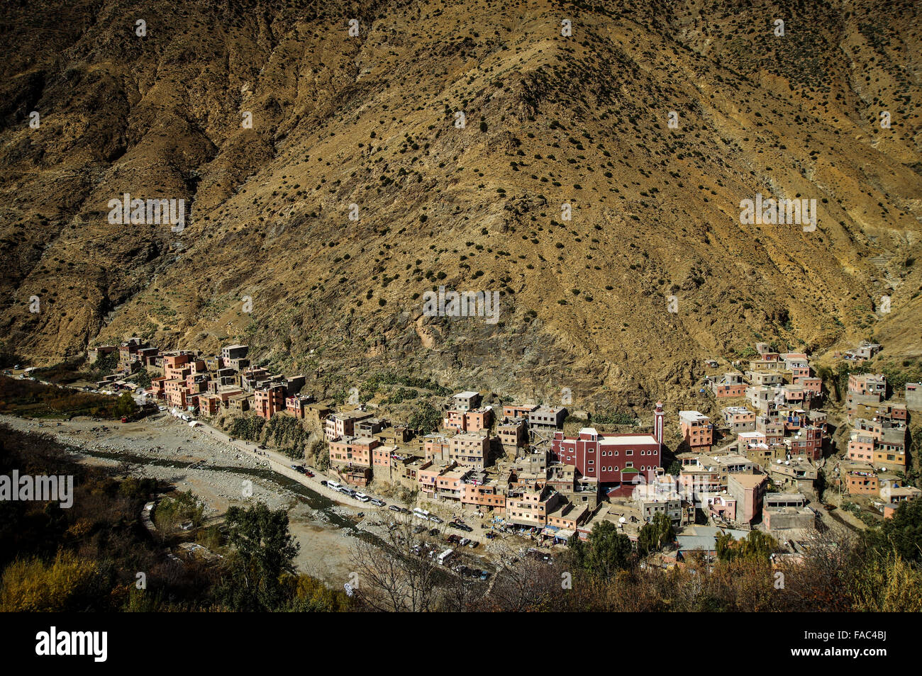 Village of Setti Fatma nestled on the hillsides of Ourika Valley - High Atlas mountains, Morocco Stock Photo