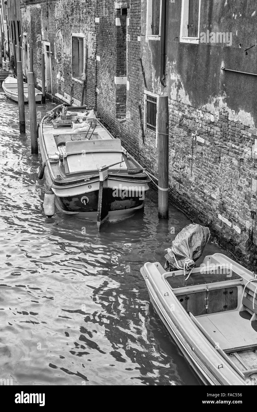 barges on canal, Venice Stock Photo
