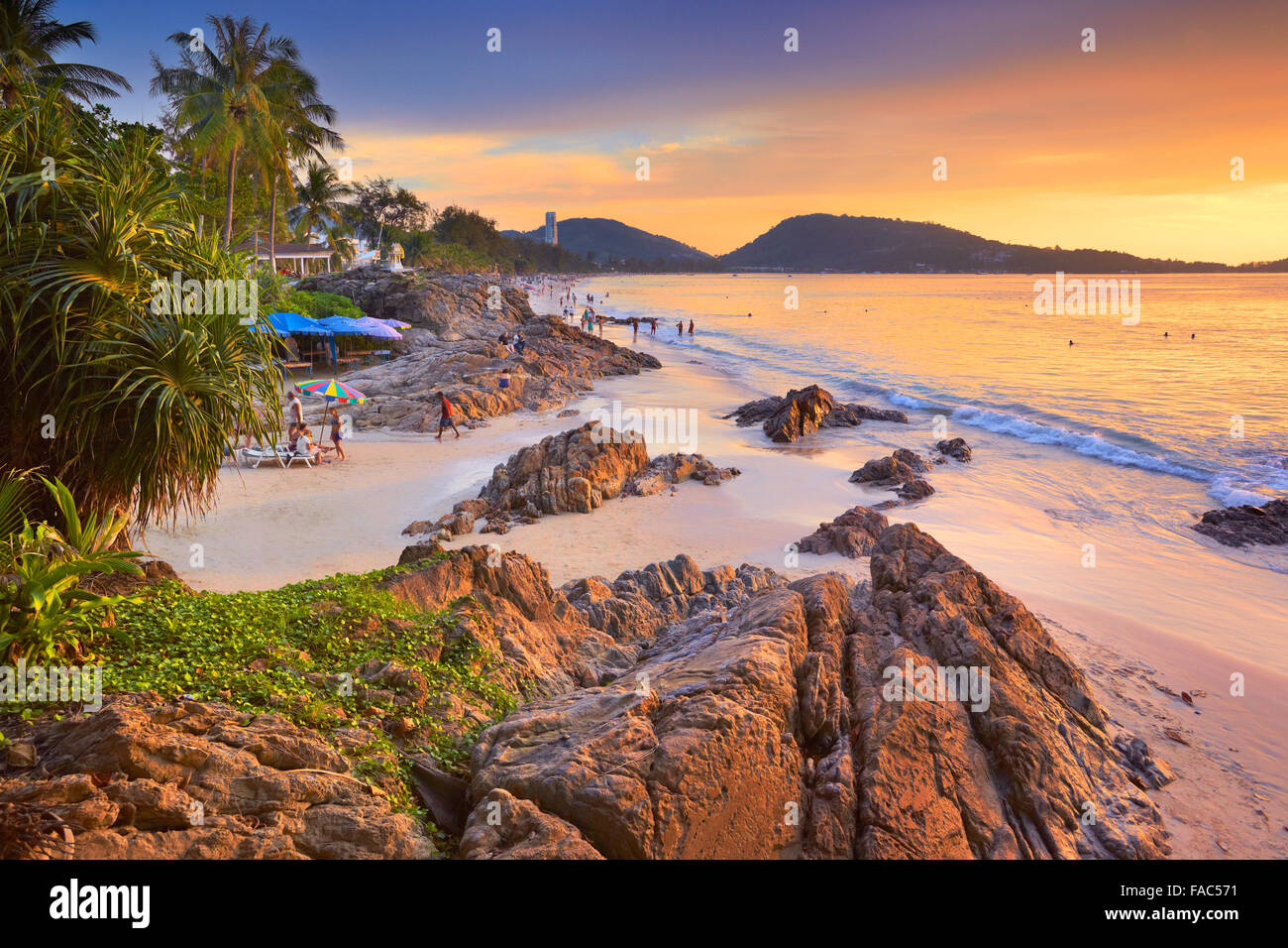 Thailand - tropical Phuket Island, Patong Beach, sunset time scenery Stock Photo