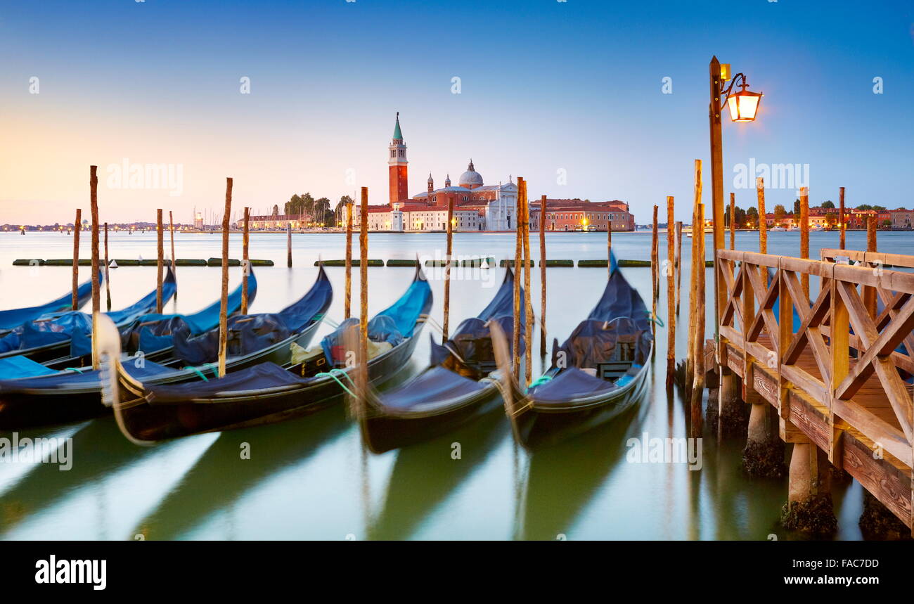 Venice, Italy - venetian gondola and San Giorgio Maggiore church UNESCO Stock Photo