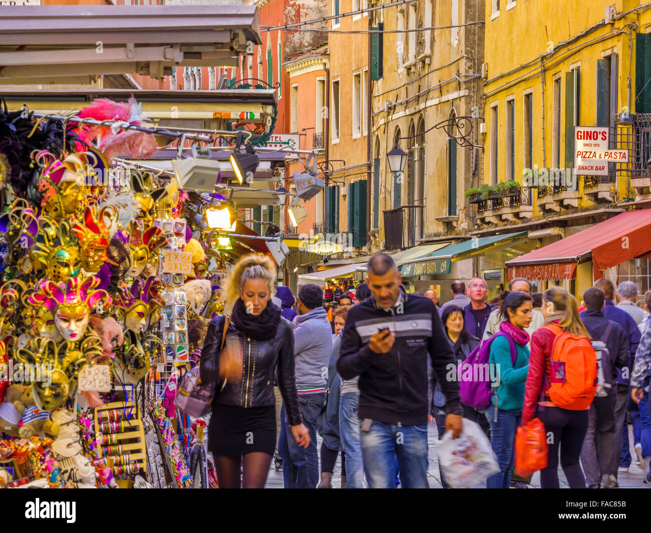 Outdoor market at dusk/night on Rio Terà S. Leonardo street in Venice