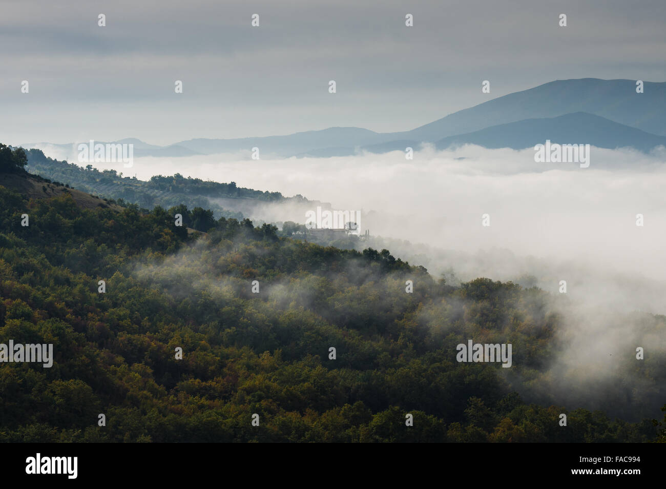 Fog covering the mountain forests in Umbria, Italy Stock Photo - Alamy