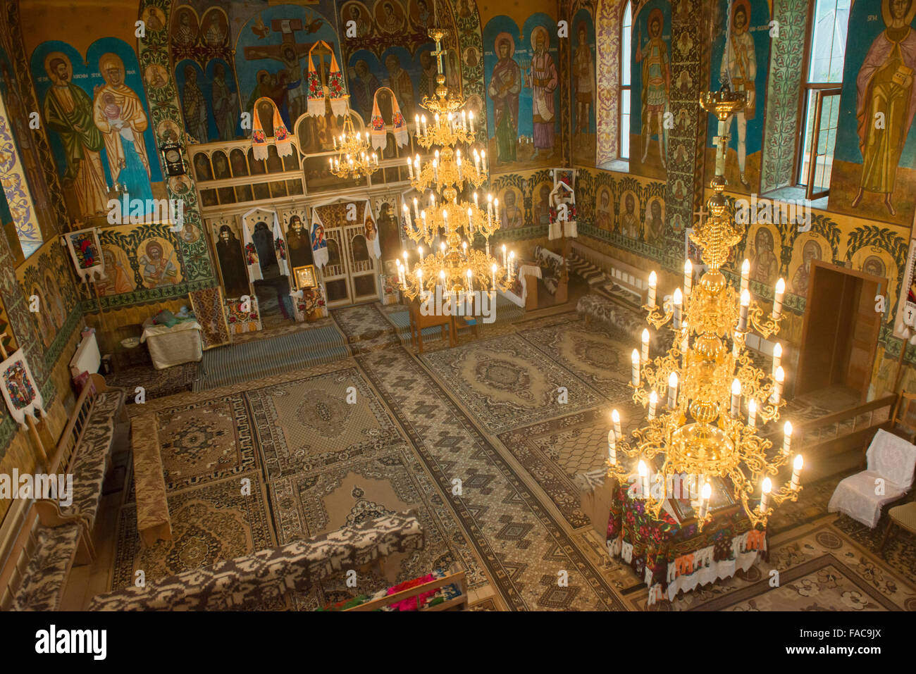 interior of a Catholic church of the Byzantine Rite in the village of Oncesti, District of Maramures, Romania Stock Photo