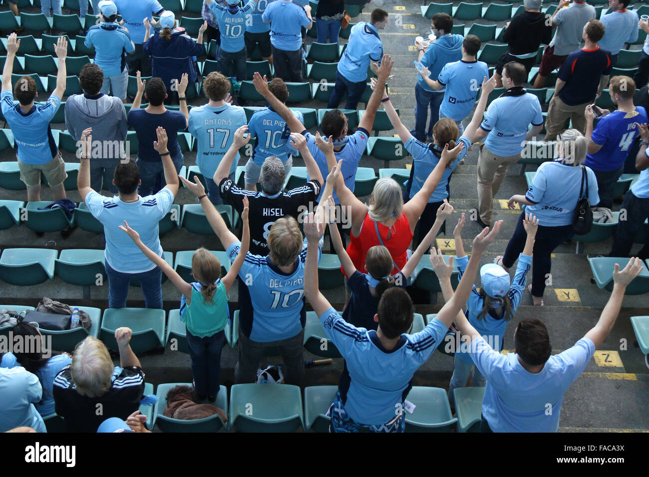 Sydney, Australia. 26 December 2015. Sydney FC defeated Central Coast Mariners by four goals to one in the round 12 A-League match at Allianz Stadium, Moore Park. Pictured: Sydney FC fans from above. Copyright: carrot/Alamy Live News Stock Photo