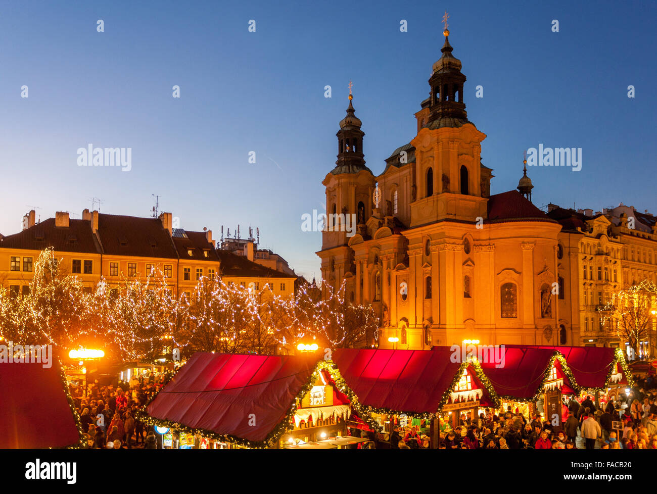 Prague Christmas market, Old Town Square, St Nicholas Church, Prague, Czech Republic Stock Photo