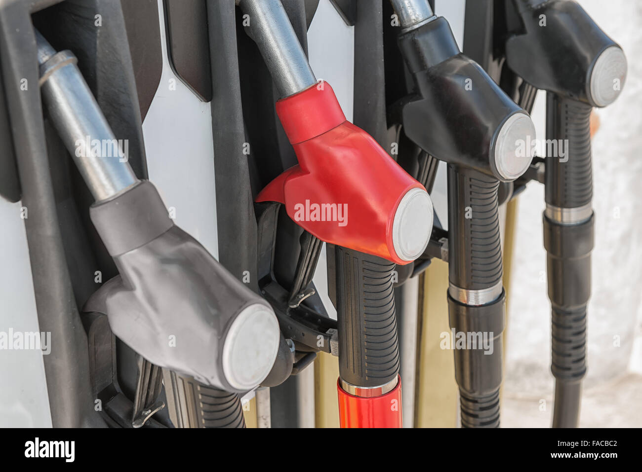 close view of red gas pump Stock Photo